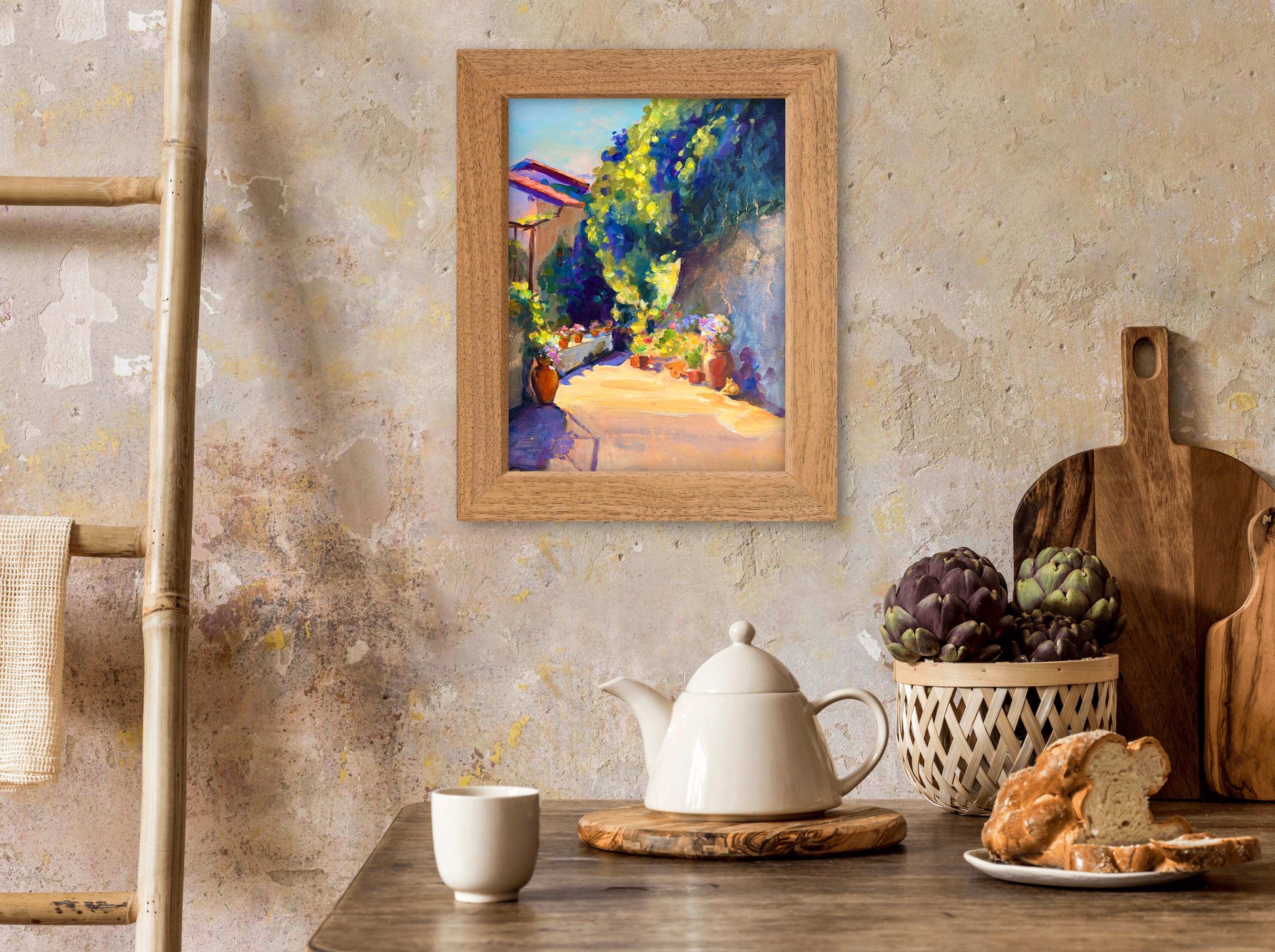 Sunlit Cat in Tuscany - Painting by Anzhelika Muzychenko 