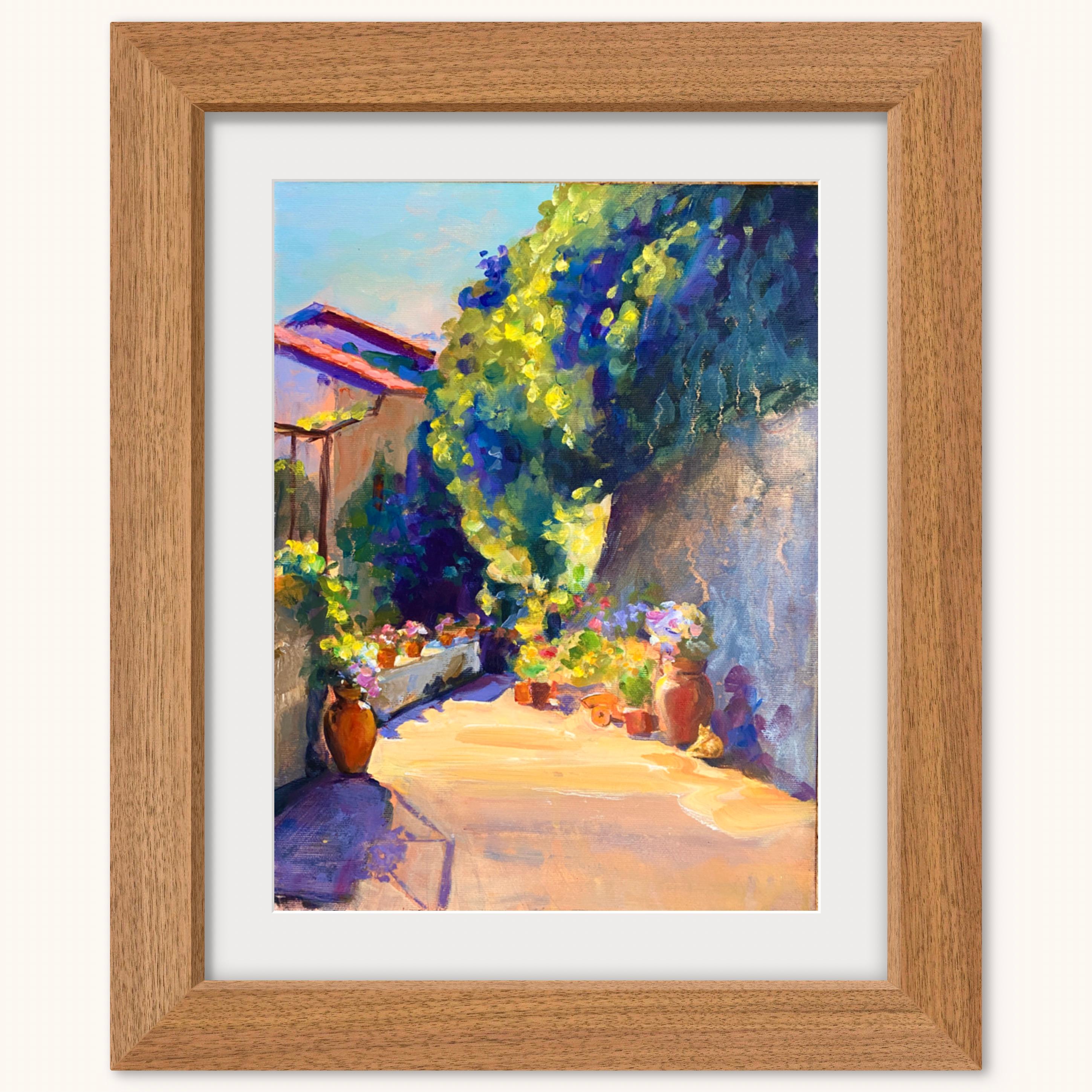 Sunlit Cat in Tuscany - Brown Figurative Painting by Anzhelika Muzychenko 