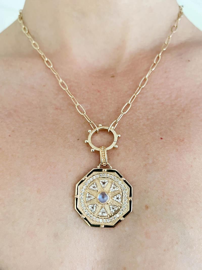 Cabochon Anzie Deco Octagon Medallion Necklace For Sale