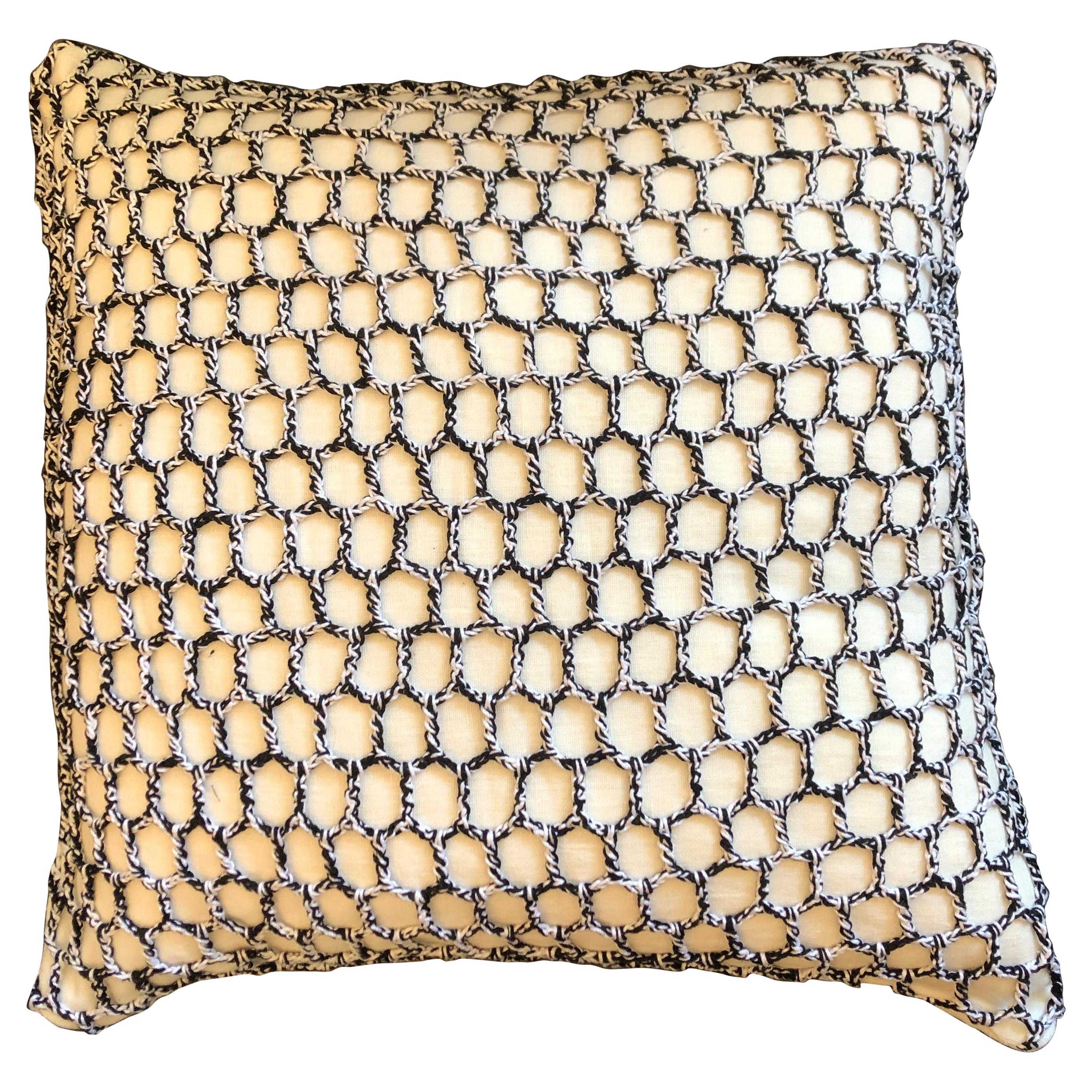 "Anzio" White & Black Wool Pillow by Le Lampade For Sale