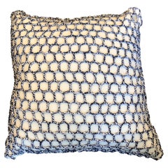  "Anzio" White & Navy Blue Wool Pillow by Le Lampade