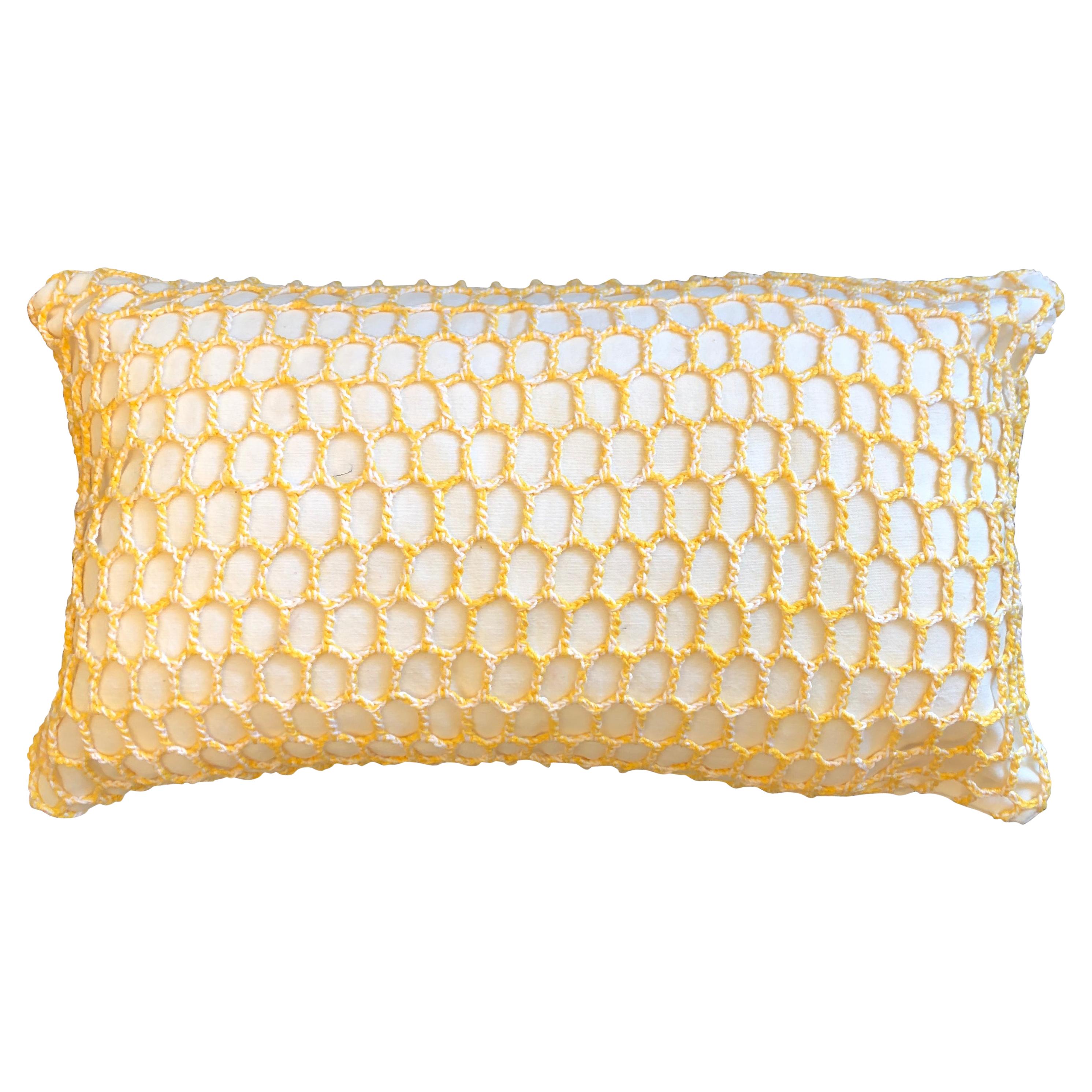 "Anzio" White & Yellow Wool Pillow by Le Lampade For Sale