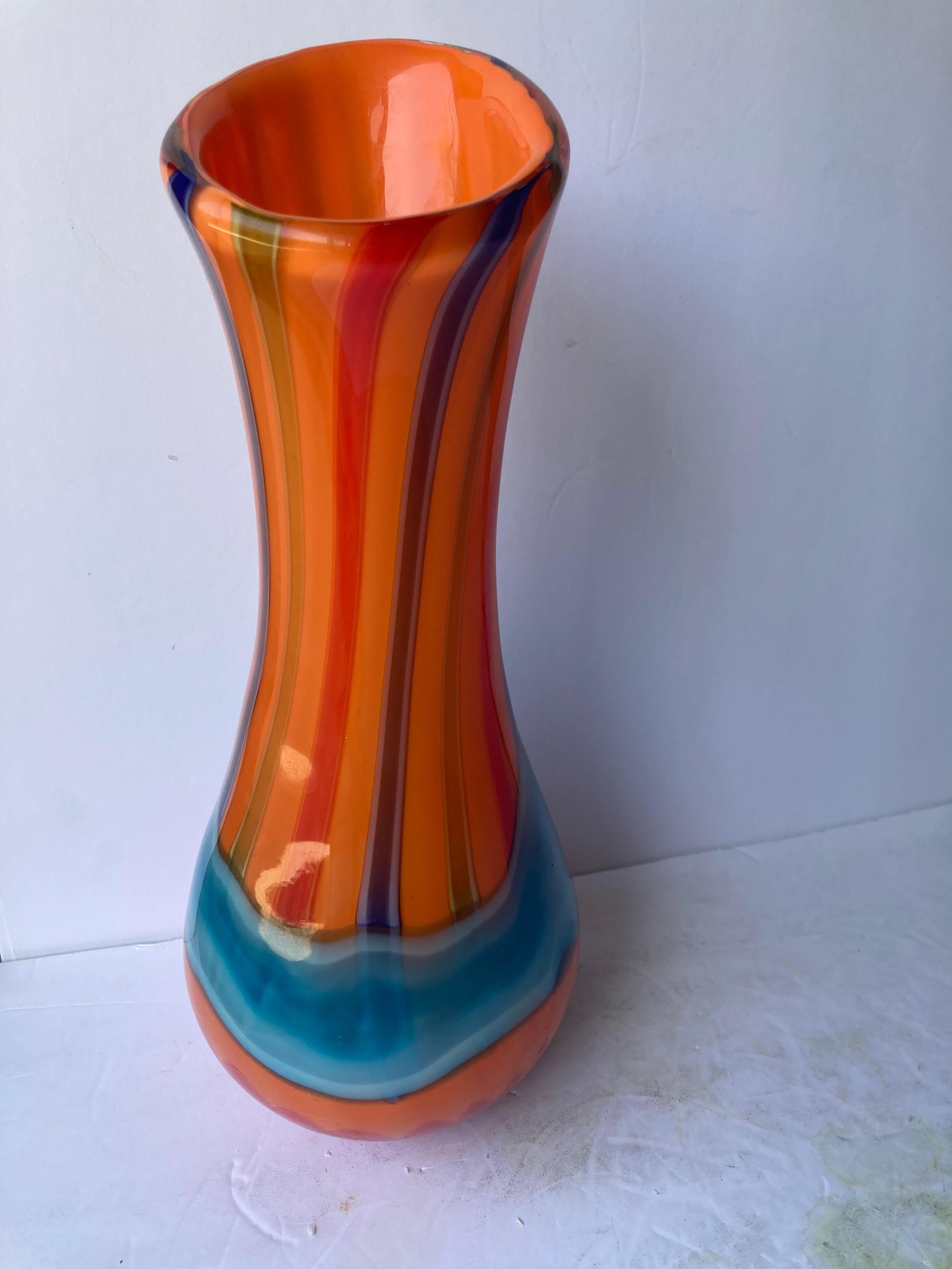 Very nice and large glass vase for a very well known glass blower artist.