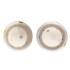 Anzolo Fuga Chic Pair of Glass Pendants with Murrhines and Silver Foil 1950s
