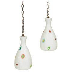Anzolo Fuga Chic Pair of Glass Pendants with Murrhines and Silver Foil 1950s
