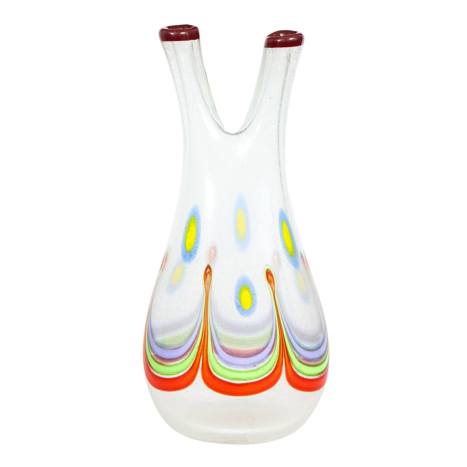 Bunte Pavone-Vase mit 2 Necken von Anzolo Fuga, 1957-60, farbenfrohe (Moderne der Mitte des Jahrhunderts) im Angebot