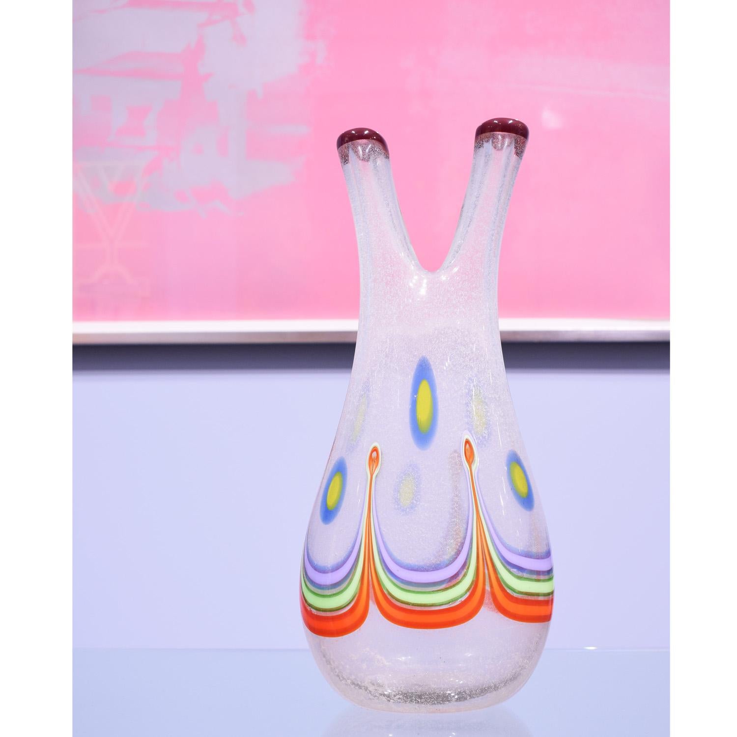 Anzolo Fuga Colorful Pavone Vase with 2 Necks 1957-60 In Excellent Condition For Sale In New York, NY