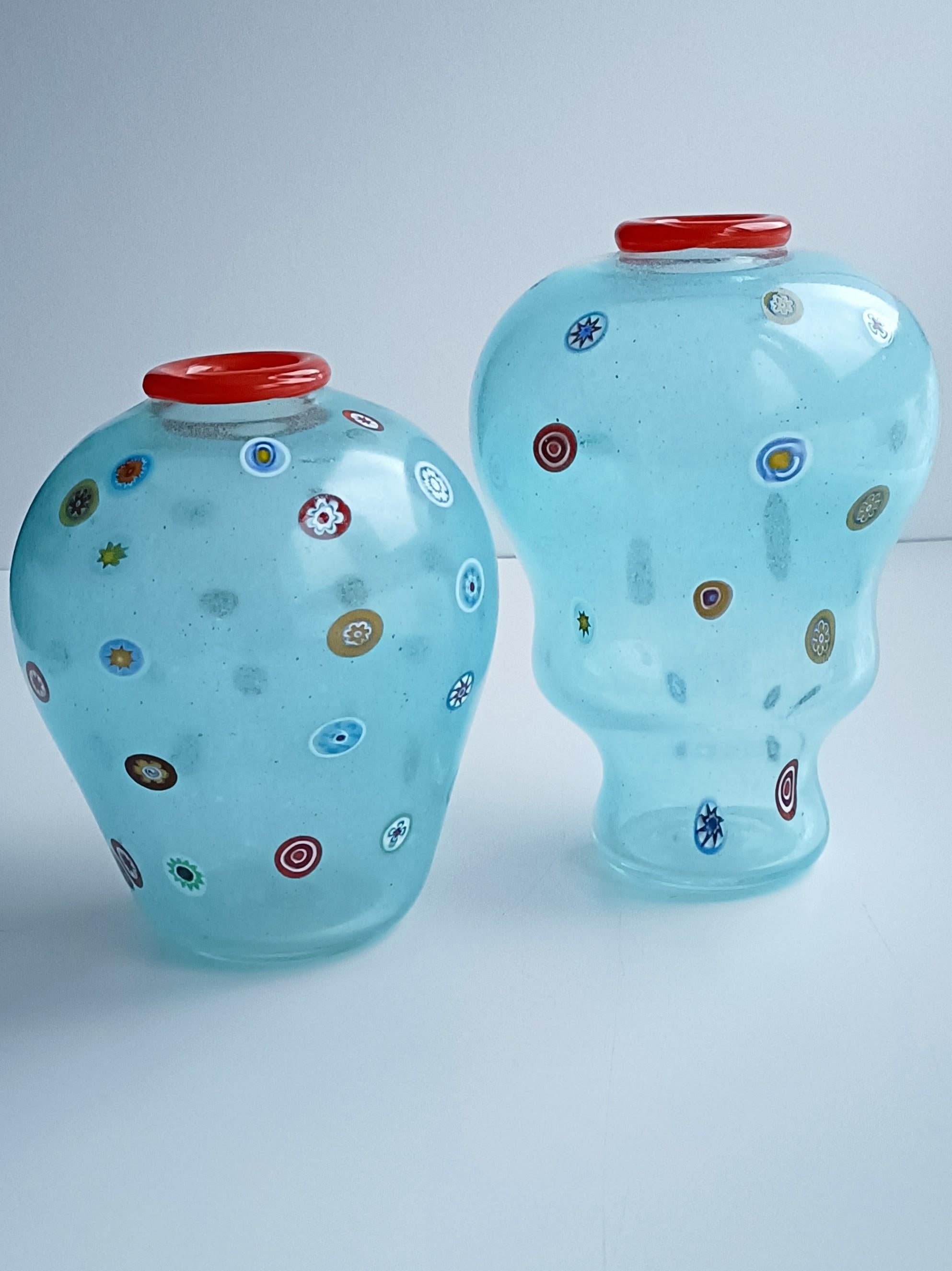 Murrine Anzolo Fuga for A.Ve.M. (attr.) Murano Glass Vases 1960s