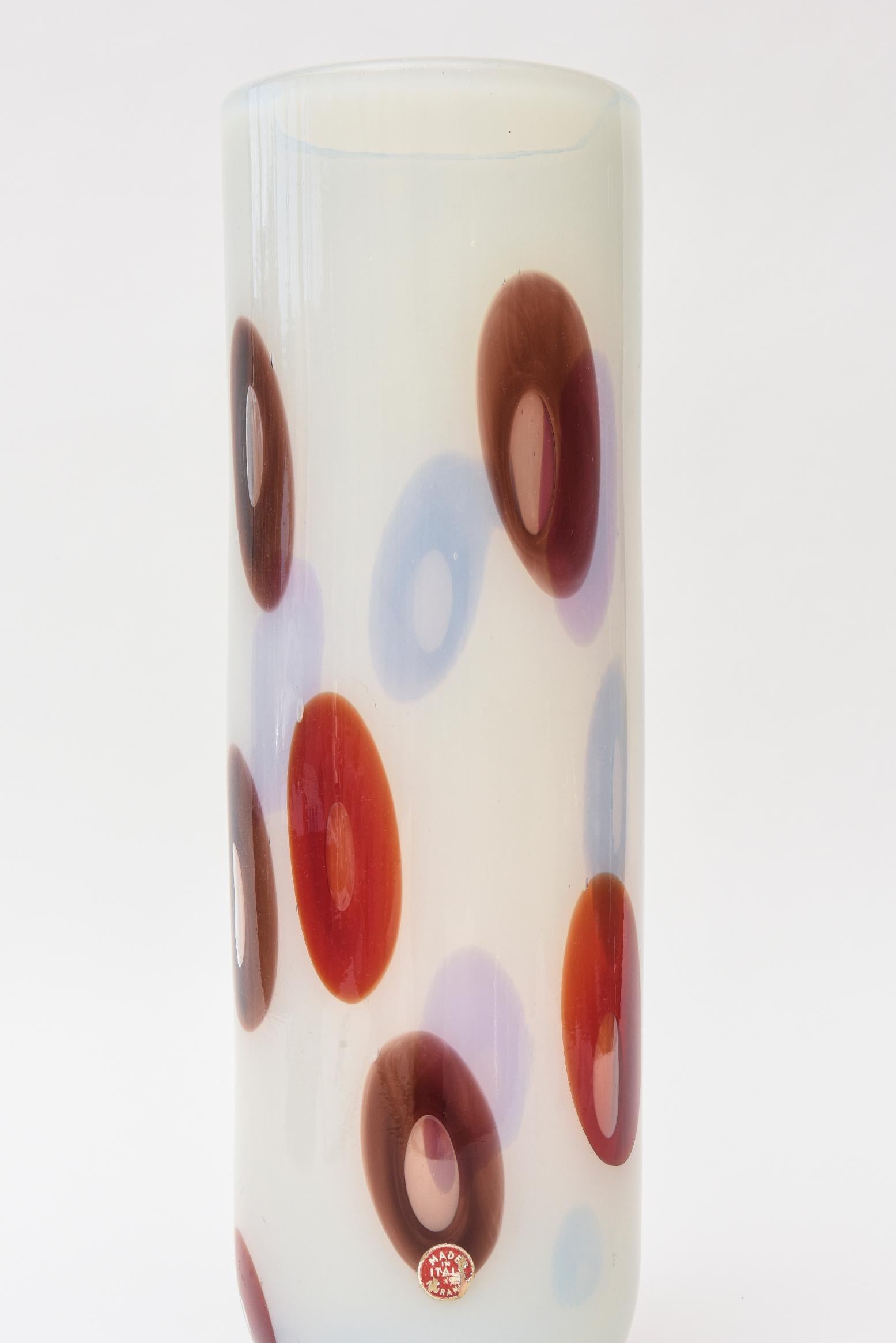 Mid-Century Modern Anzolo Fuga for Avem Opalescent Murano Red, Purple Murrine Glass Vase Vintage For Sale