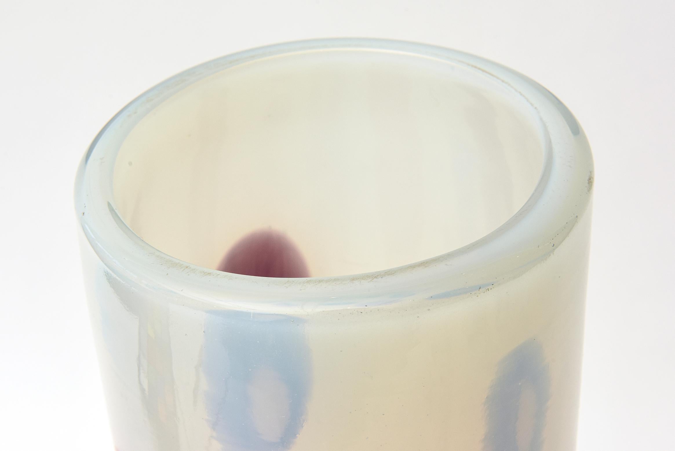 Italian Anzolo Fuga for Avem Opalescent Murano Red, Purple Murrine Glass Vase Vintage For Sale