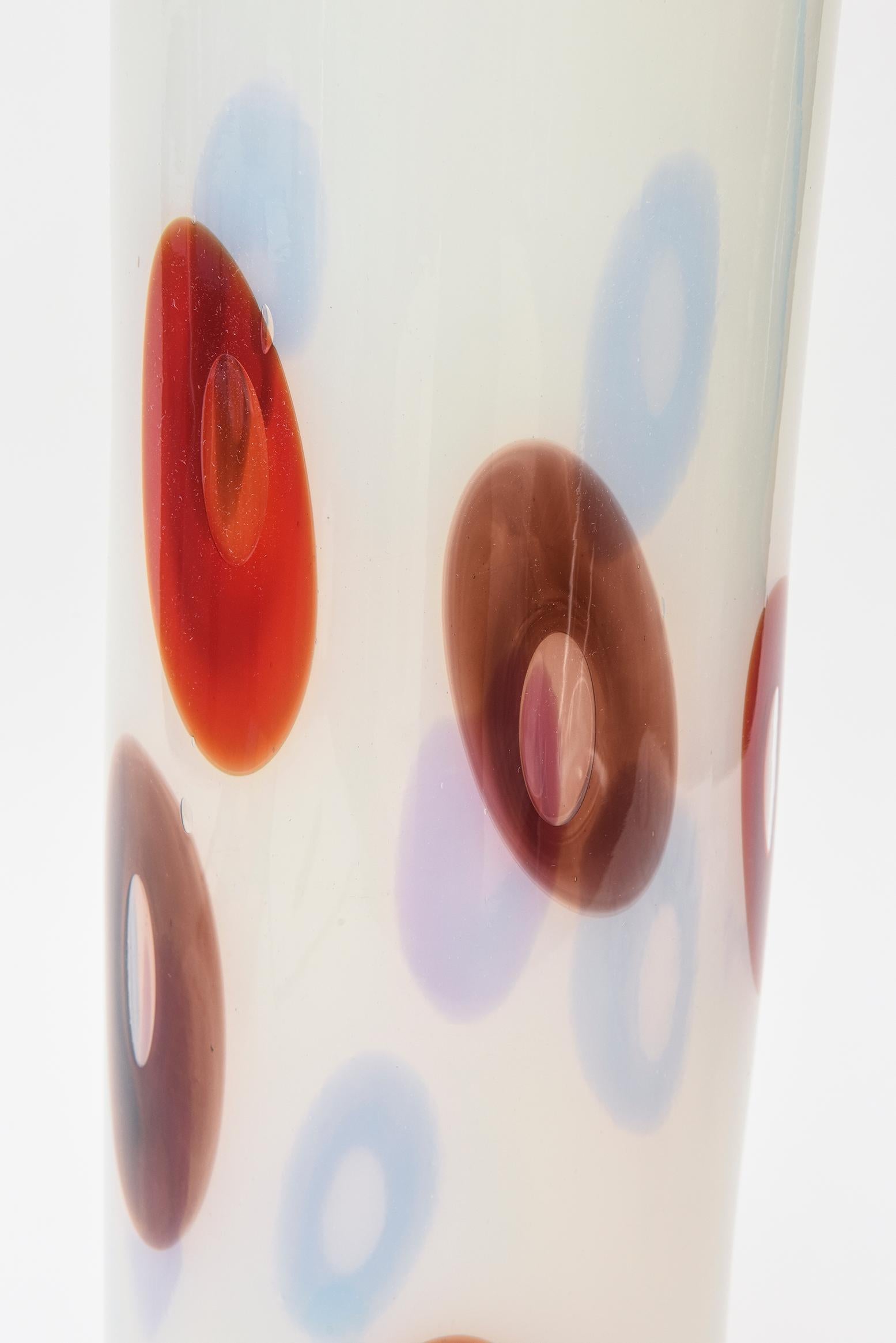Blown Glass Anzolo Fuga for Avem Opalescent Murano Red, Purple Murrine Glass Vase Vintage For Sale