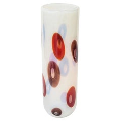 Vase vintage Anzolo Fuga pour Avem en verre de Murano opalescent rouge, violet murrine
