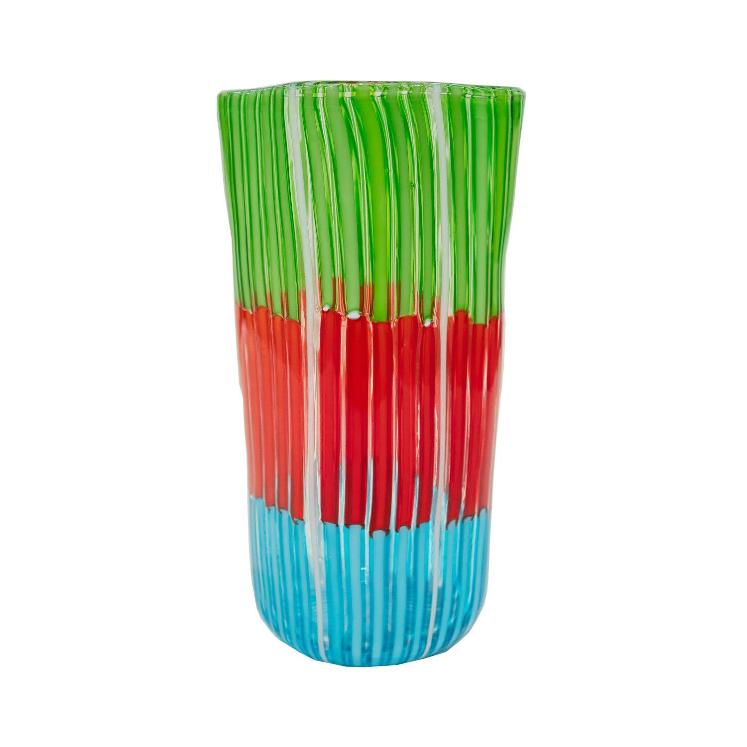 Mid-Century Modern Anzolo Fuga Hand-Blown Bandiere Vase with Multicolor Rods 1955-58 For Sale