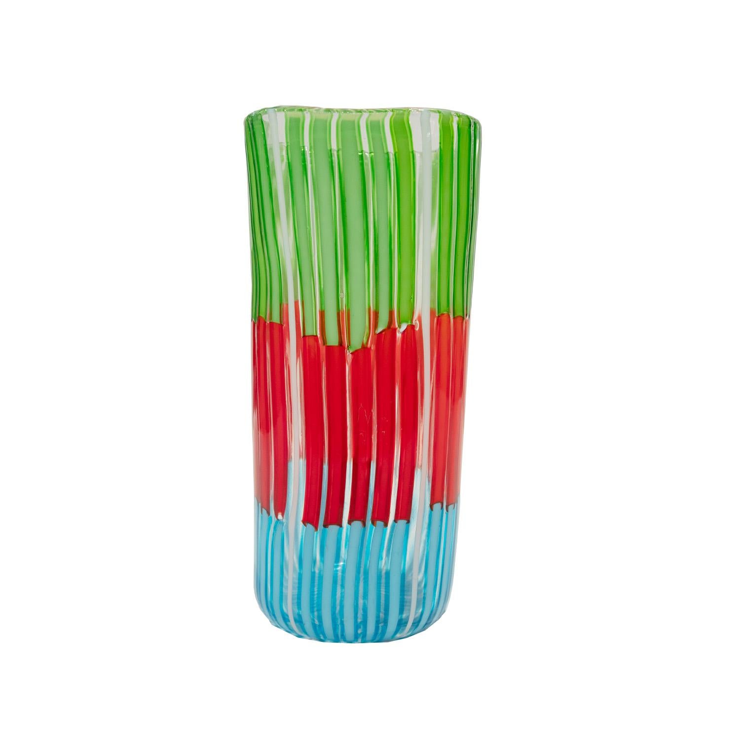 Italian Anzolo Fuga Hand-Blown Bandiere Vase with Multicolor Rods 1955-58 For Sale