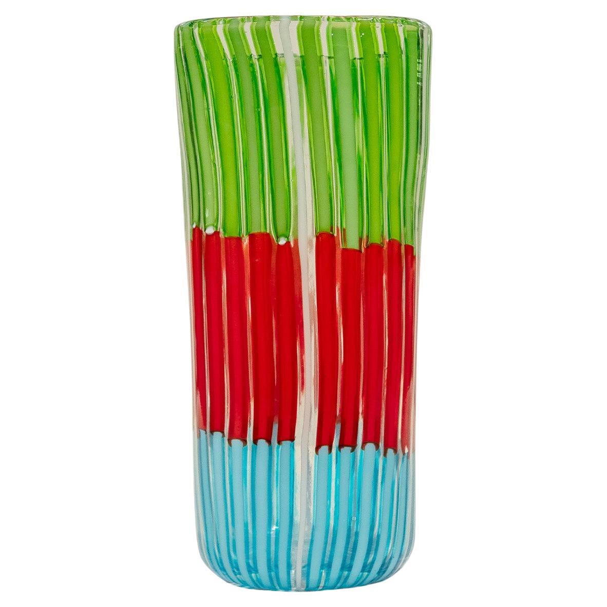 Anzolo Fuga Hand-Blown Bandiere Vase with Multicolor Rods 1955-58 For Sale