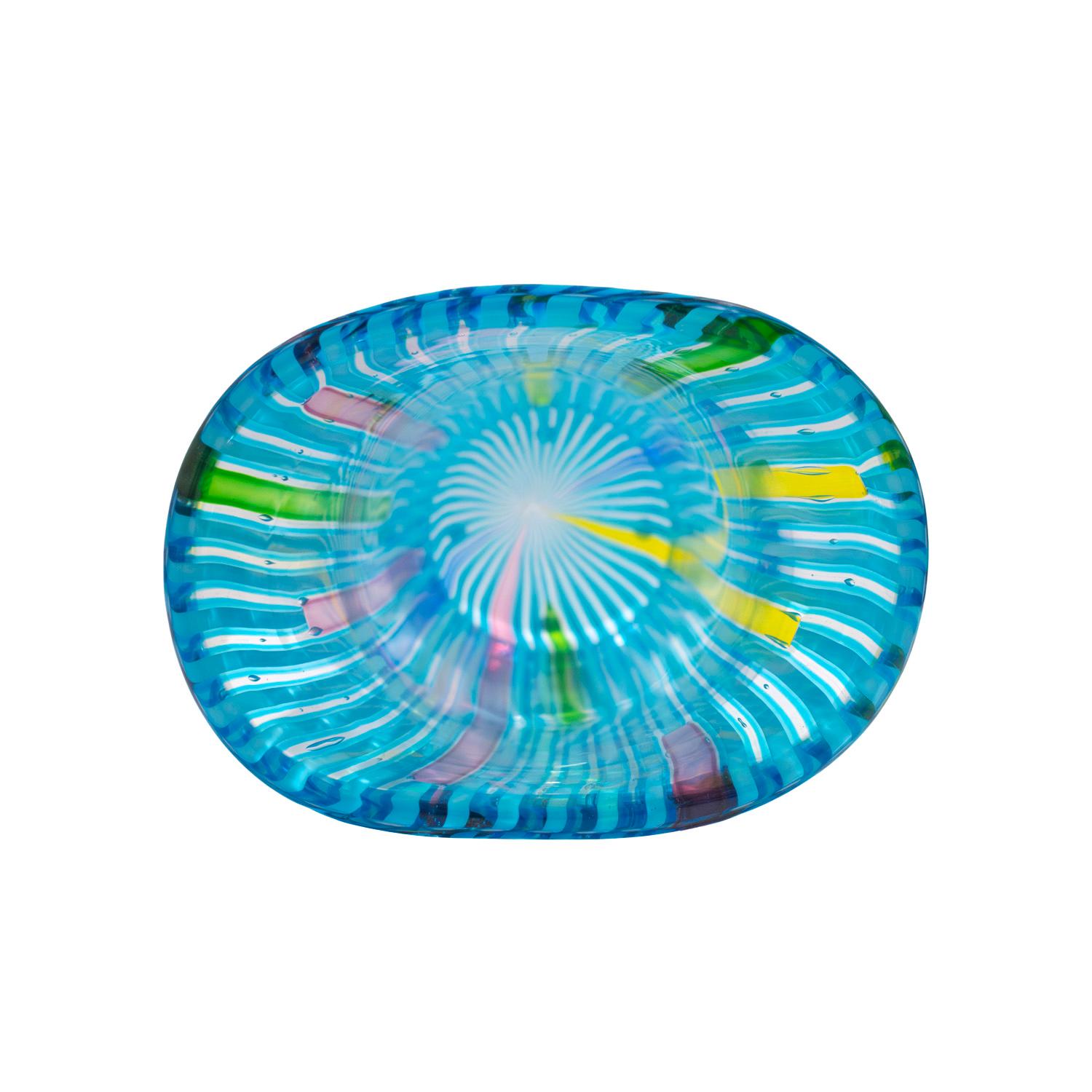 Hand-Crafted Anzolo Fuga Hand-Blown Glass Vase with Blue Vertical Rods 1955-56 For Sale