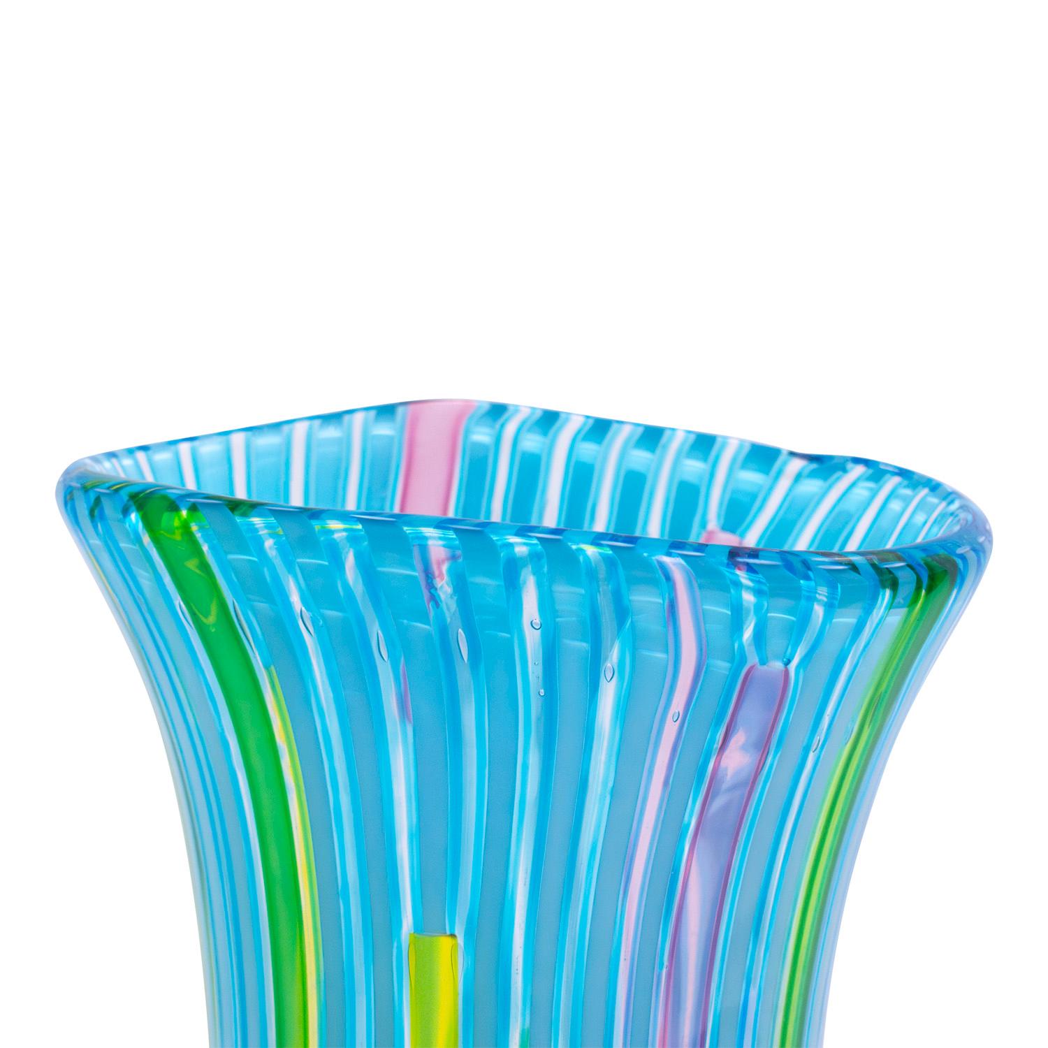 Mid-20th Century Anzolo Fuga Hand-Blown Glass Vase with Blue Vertical Rods 1955-56 For Sale