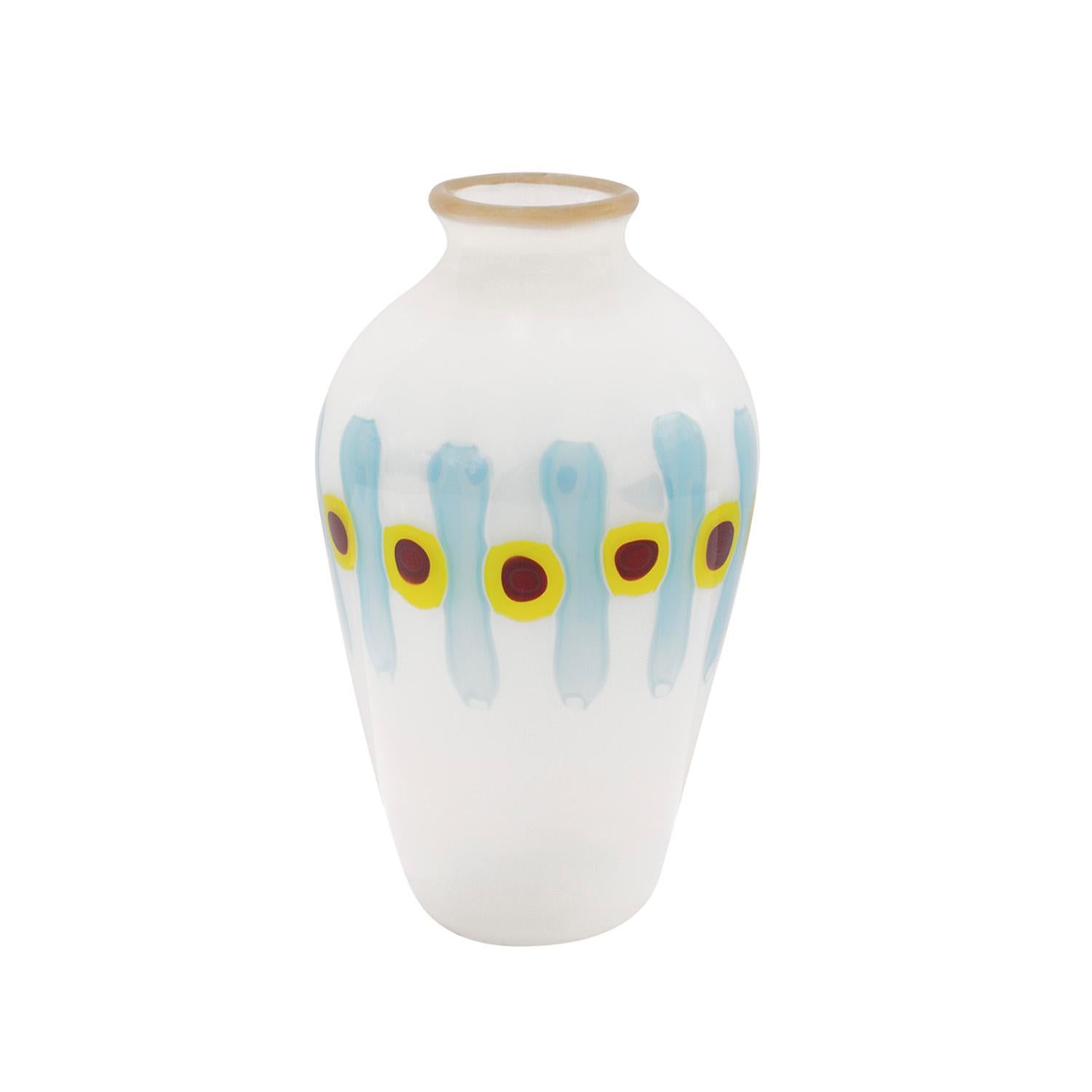 Mid-Century Modern Anzolo Fuga Hand-Blown Glass Vase with Murrhines and Vertical Rods 1959-60 For Sale