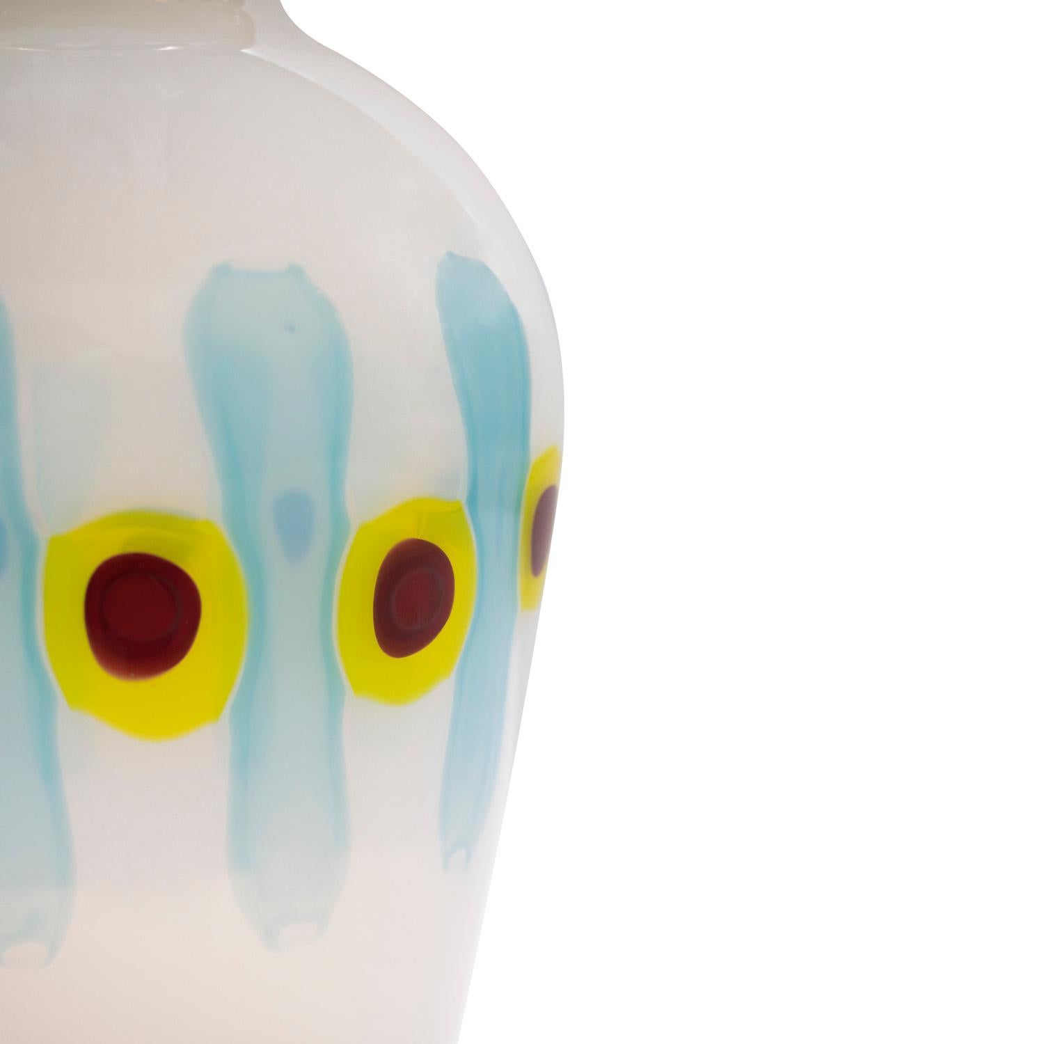 20th Century Anzolo Fuga Hand-Blown Glass Vase with Murrhines and Vertical Rods 1959-60 For Sale