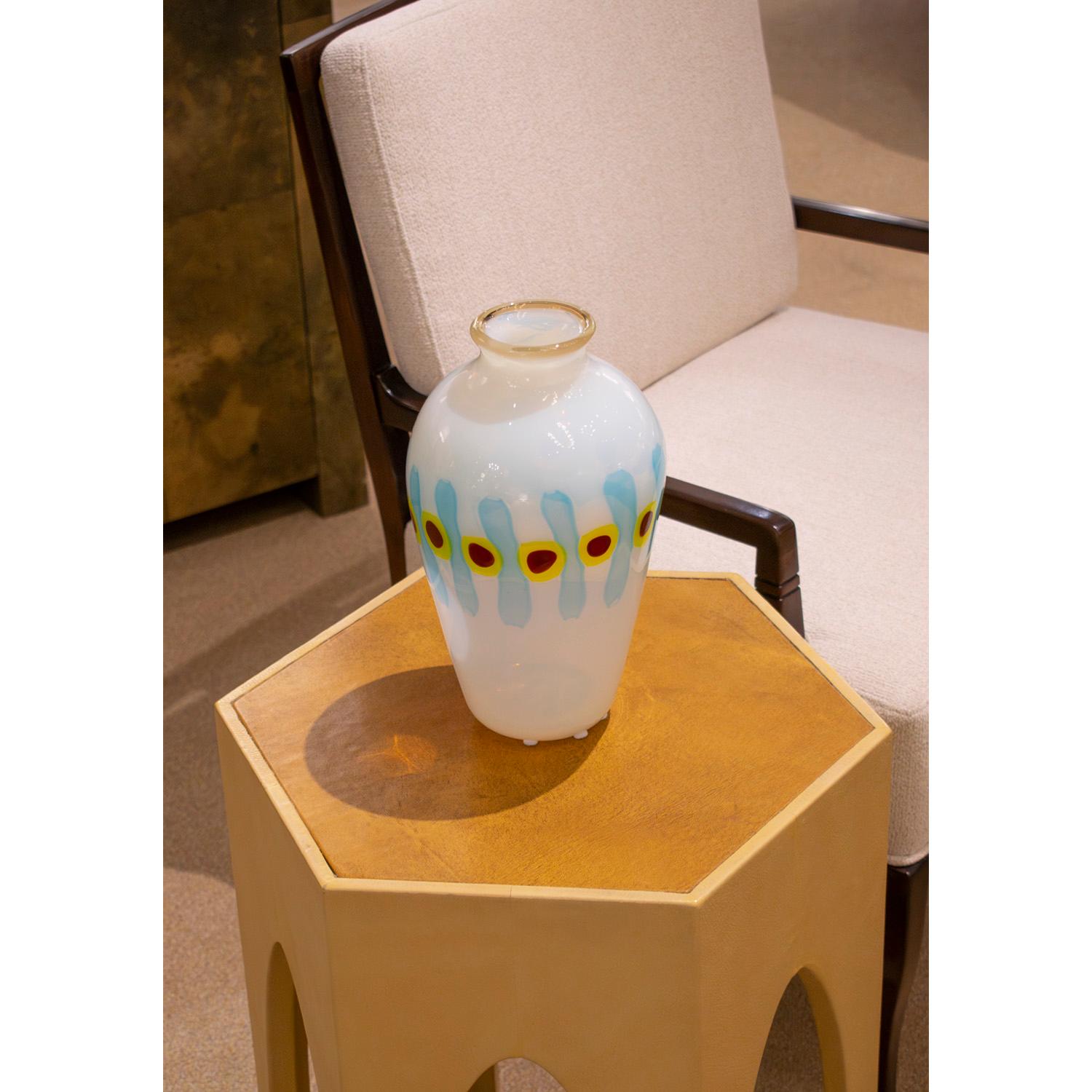 Murano Glass Anzolo Fuga Hand-Blown Glass Vase with Murrhines and Vertical Rods 1959-60 For Sale