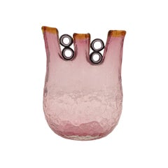 Anzolo Fuga Hand-Blown Pink Vase with Rings 1963-68