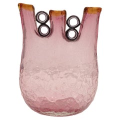Anzolo Fuga, mundgeblasene rosa Vase mit Ringen, 1963-68