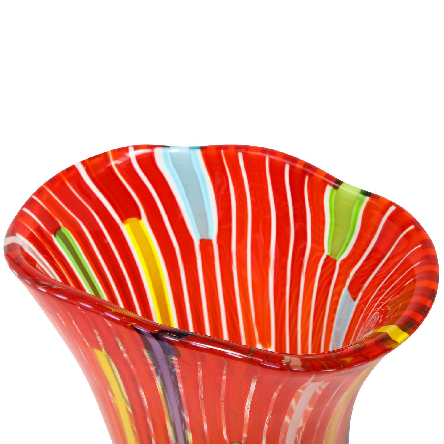Italian Anzolo Fuga Hand-Blown Vase with Multicolor Vertical Rods 1955-56