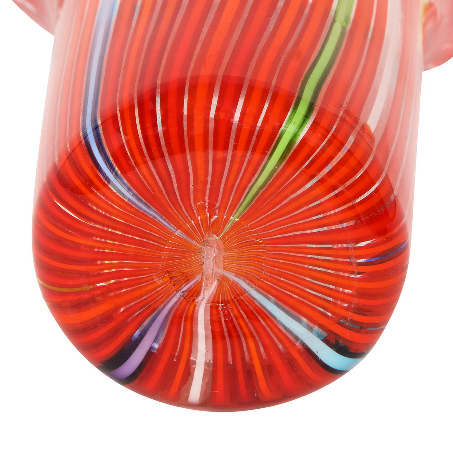 Hand-Crafted Anzolo Fuga Hand-Blown Vase with Multicolor Vertical Rods 1955-56