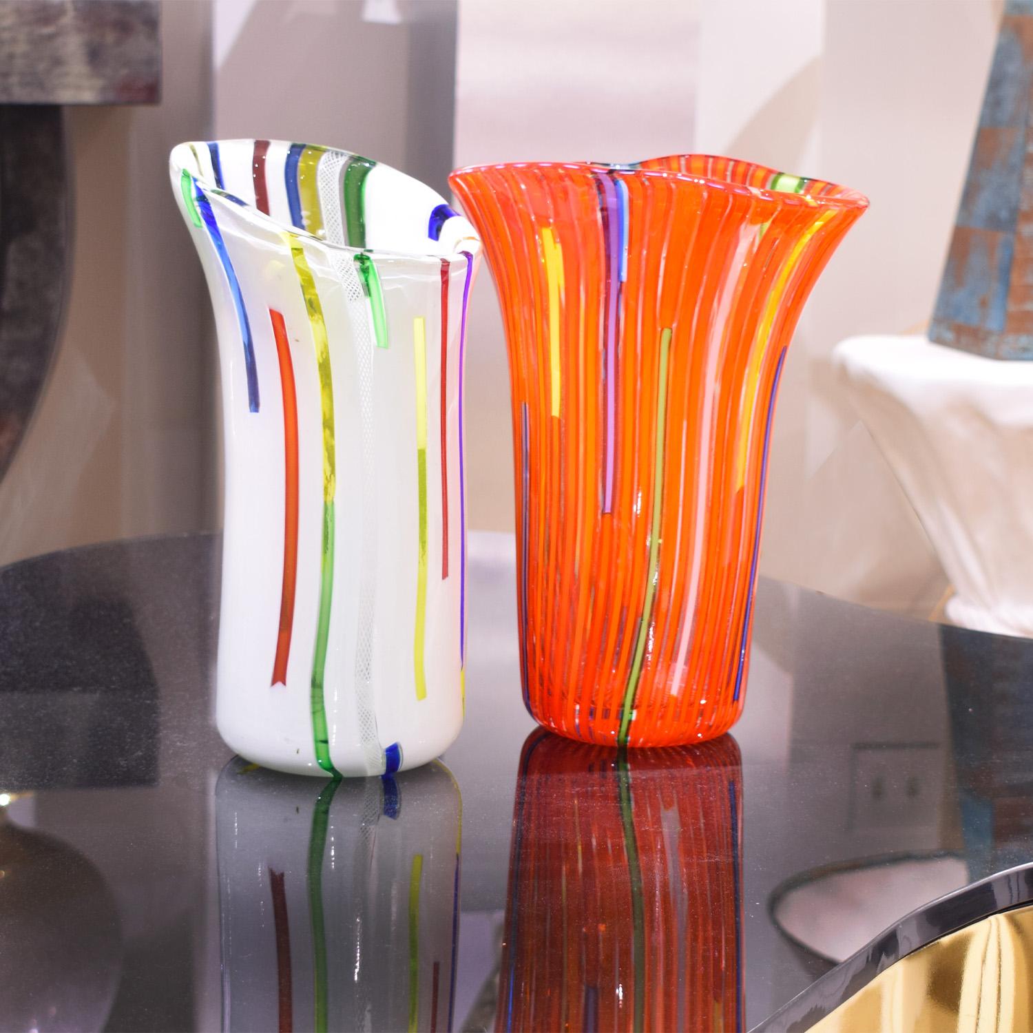 Anzolo Fuga Hand-Blown Vase with Multicolor Vertical Rods 1955-56 In Excellent Condition In New York, NY