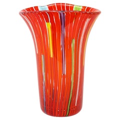 Anzolo Fuga Hand-Blown Vase with Multicolor Vertical Rods 1955-56