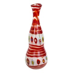 Anzolo Fuga Large Bottle with Red Spiral and Colorful Murrines, 1950s