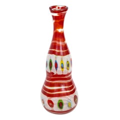 Anzolo Fuga Large Bottle with Red Spiral and Colorful Murrines, 1950s