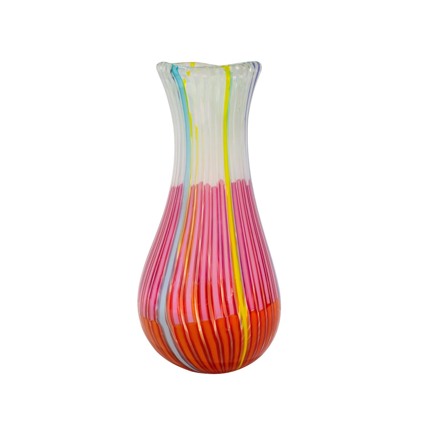Mid-Century moderno Anzolo Fuga Grande Vaso in vetro soffiato a mano in rosa arancio e bianco 1955-56 in vendita