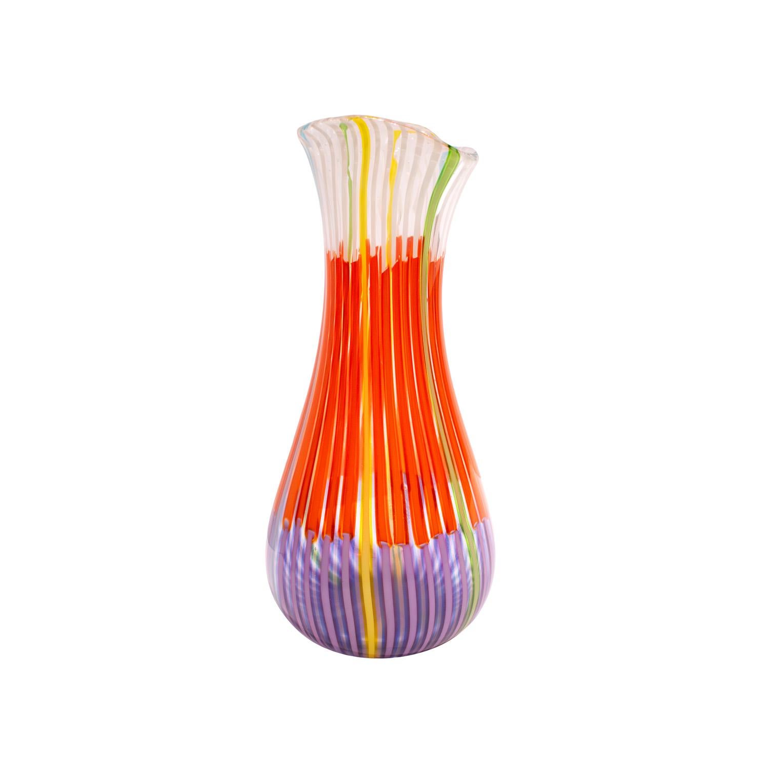 Mid-Century moderno Anzolo Fuga Grande Vaso di vetro soffiato a mano in viola, arancione e bianco 1955-56 in vendita