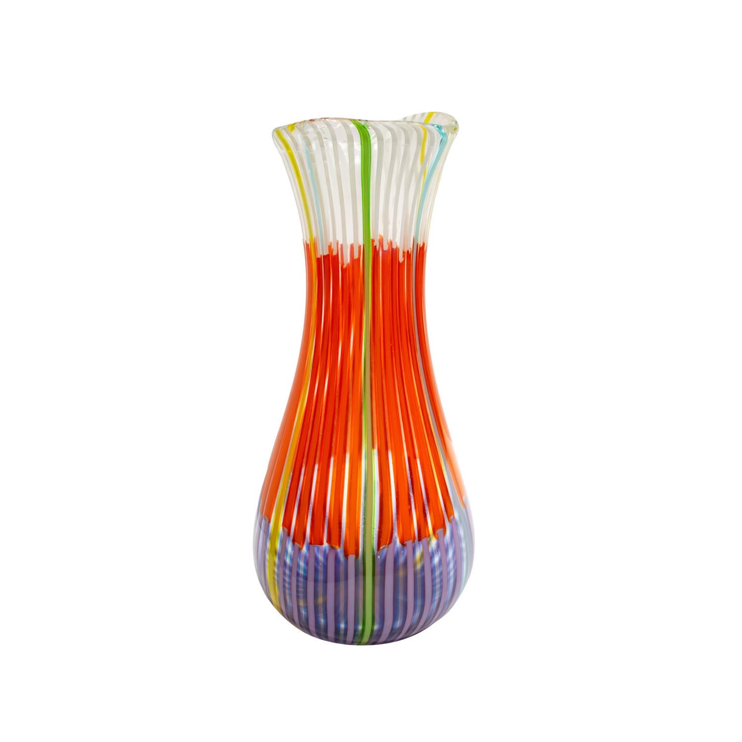 Italiano Anzolo Fuga Grande Vaso di vetro soffiato a mano in viola, arancione e bianco 1955-56 in vendita