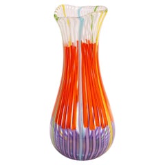 Anzolo Fuga Large Hand-Blown Glass Vase in Purple Orange and White 1955-56