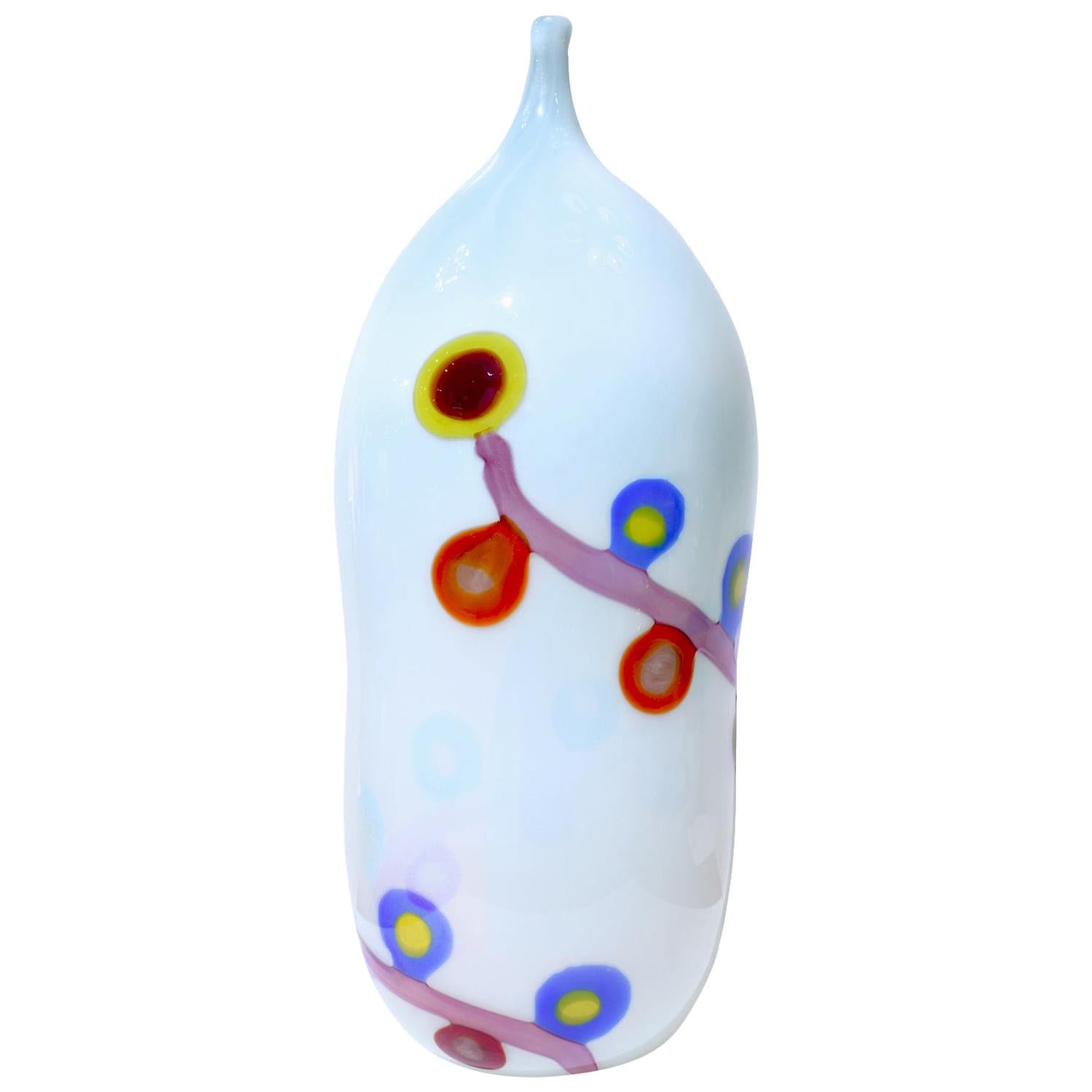 Anzolo Fuga Large Hand Blown Glass Bottle with Colorful Murrhines, 1959-1960