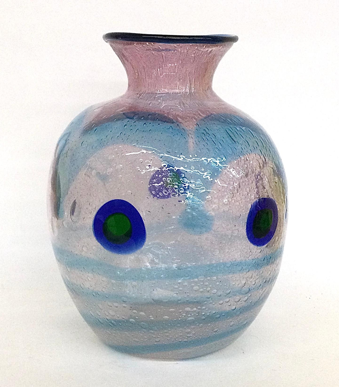 Mid-Century Modern Anzolo Fuga Murano Pavone Vase circa 1957 to 1960 Murrine Decoration For Sale