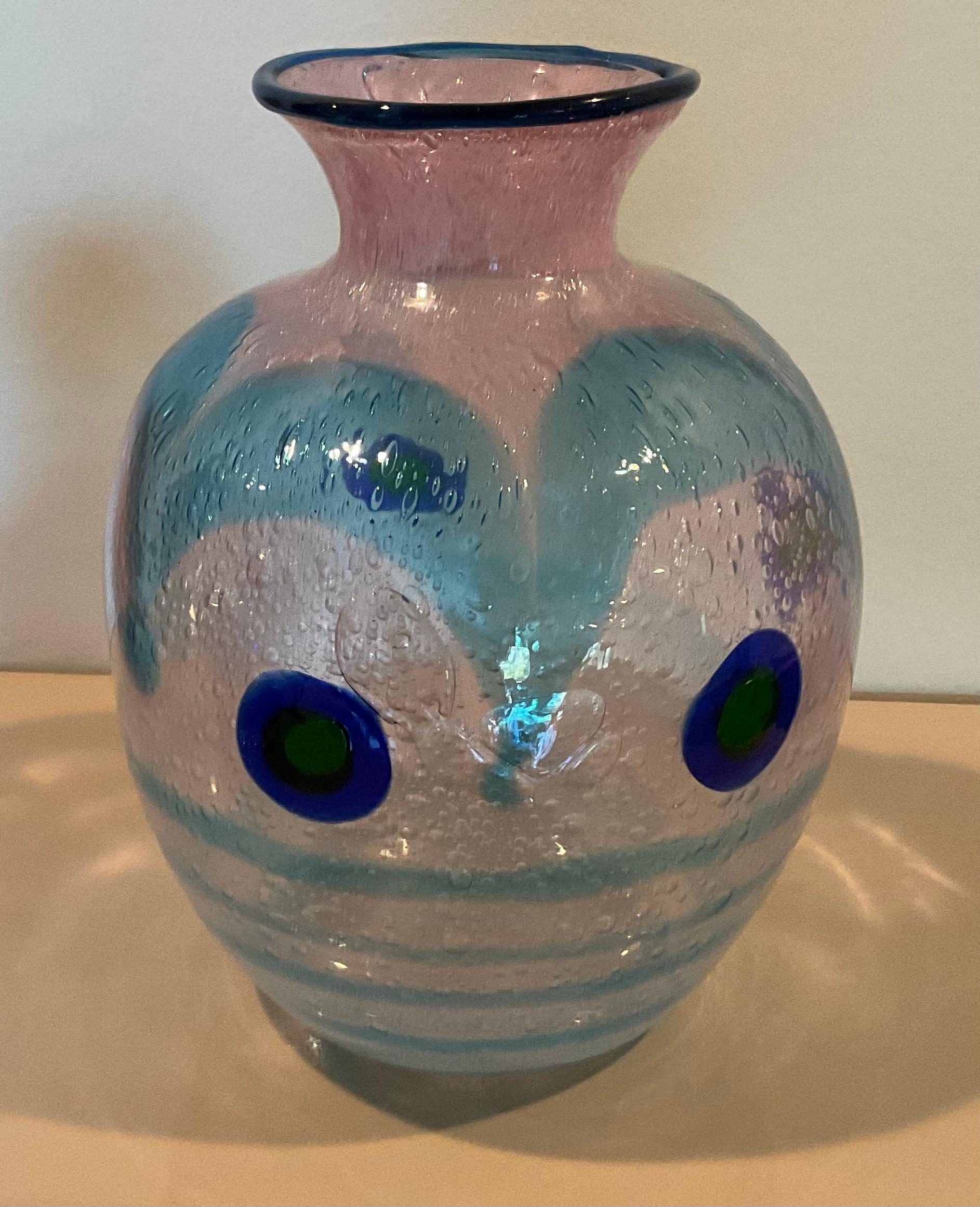 Vetro soffiato Vaso Pavone di Anzolo Fuga Murano 1957-1960 circa Decorazione a murrine in vendita
