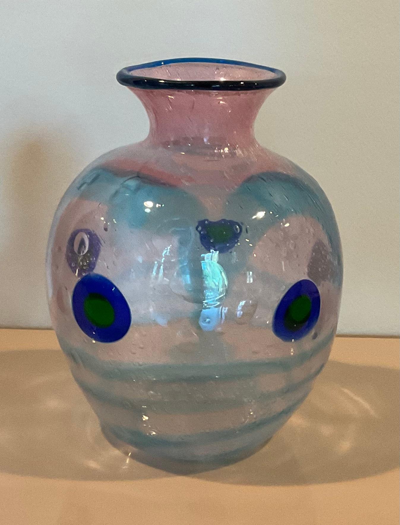 Blown Glass Anzolo Fuga Murano Pavone Vase circa 1957 to 1960 Murrine Decoration For Sale