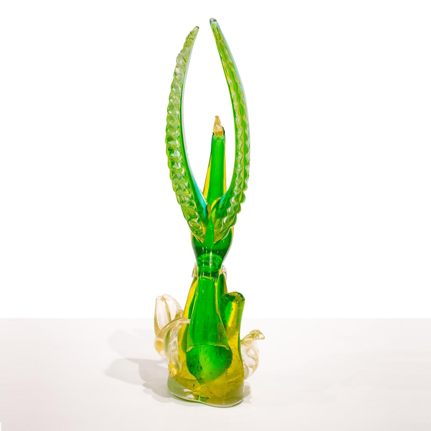 Seltene und bedeutende große mundgeblasene Glasvogel-Skulptur aus Anzolo Fuga, ca. 1957 (Moderne der Mitte des Jahrhunderts) im Angebot