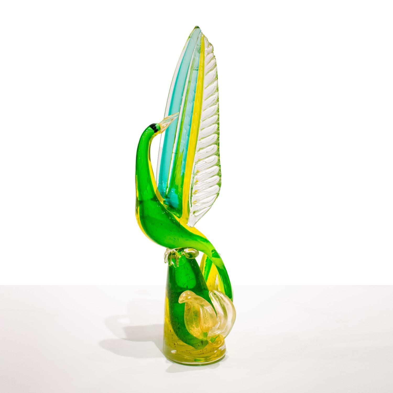 Seltene und bedeutende große mundgeblasene Glasvogel-Skulptur aus Anzolo Fuga, ca. 1957 (Italienisch) im Angebot