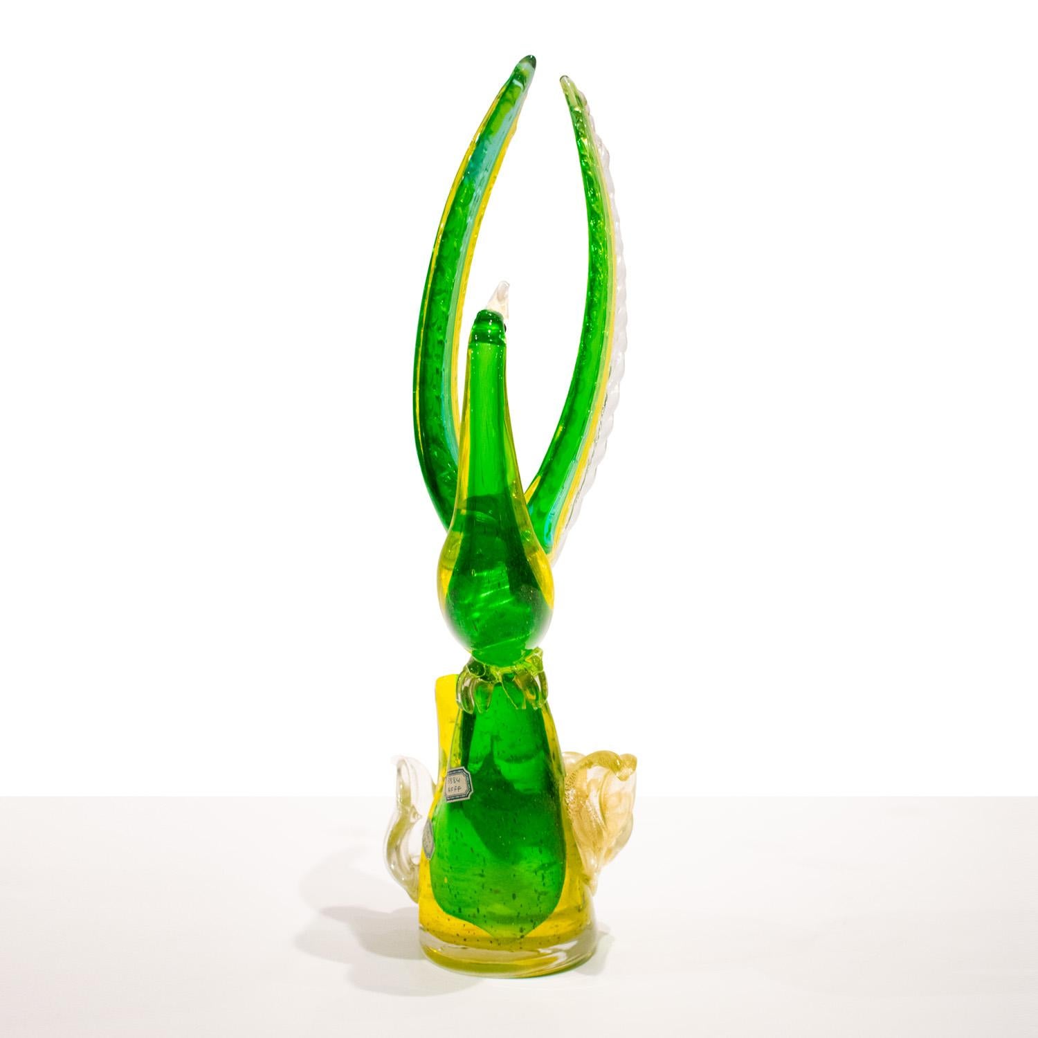 Seltene und bedeutende große mundgeblasene Glasvogel-Skulptur aus Anzolo Fuga, ca. 1957 (Handgefertigt) im Angebot