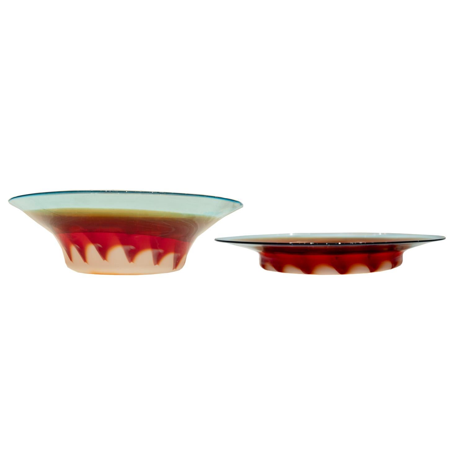 Mid-Century Modern Anzolo Fuga Rare Set of 10 Hand-Blown Astrale Plates/Bowls Early-1960s For Sale