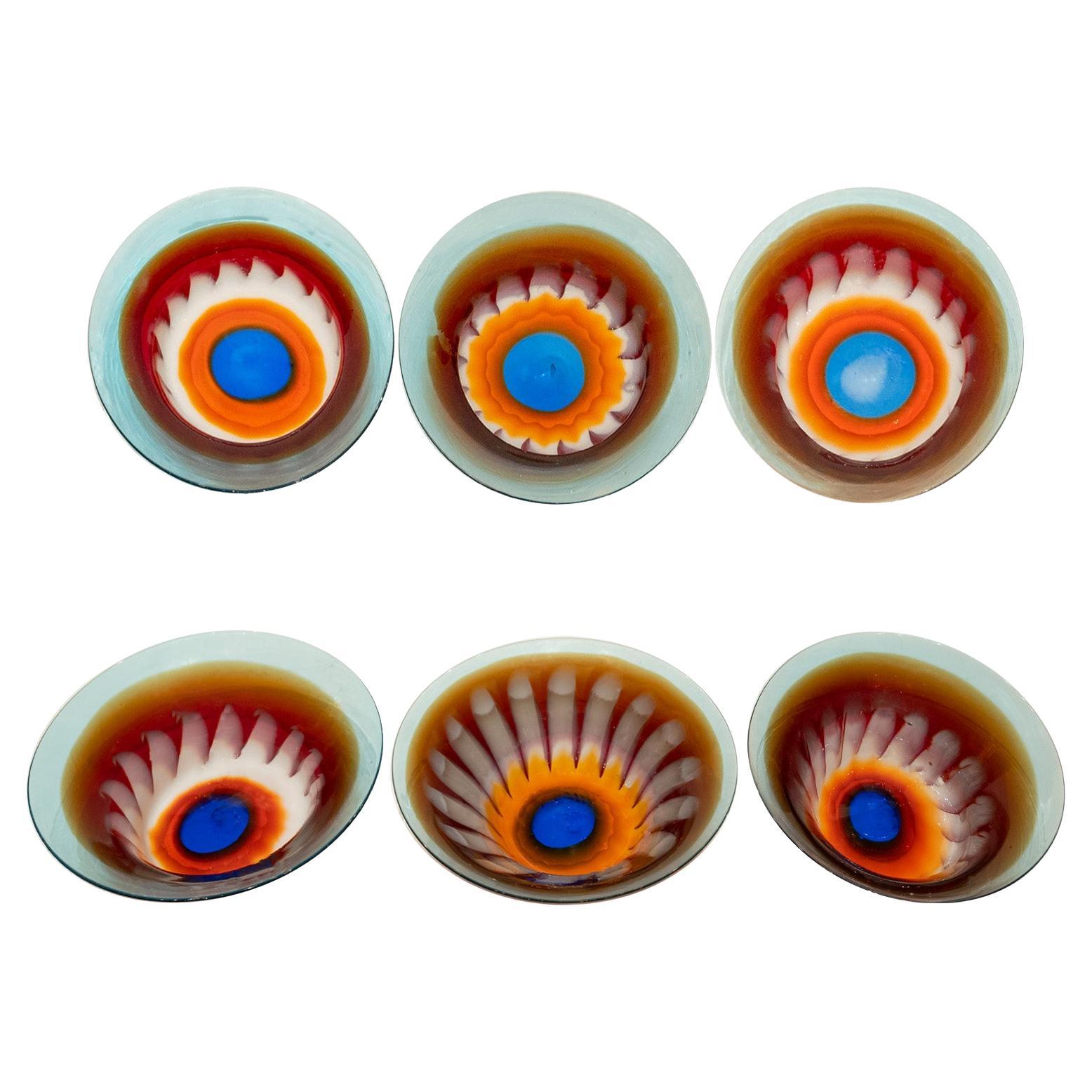 Ensemble rare de 10 assiettes/bols en astrale soufflés à la main Anzolo Fuga début des années 1960