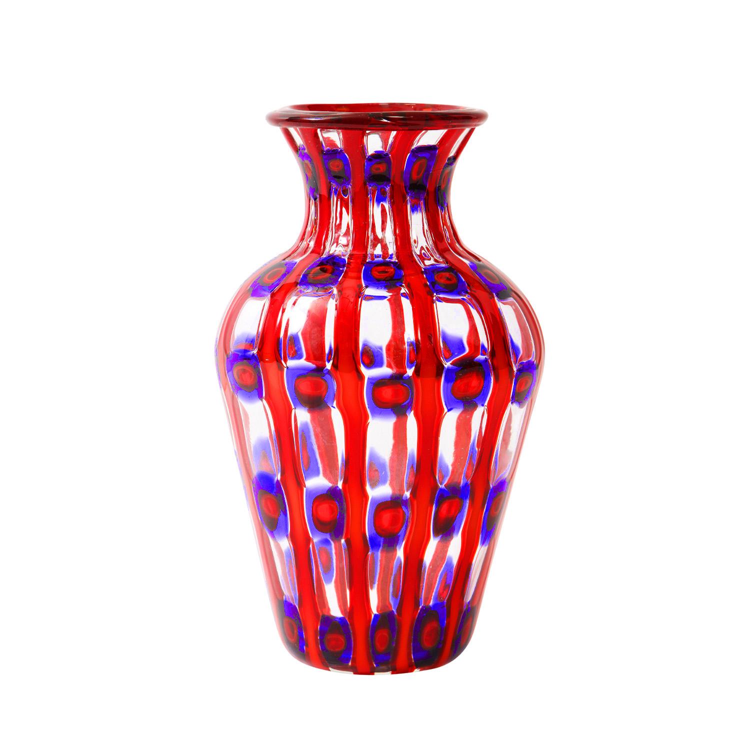 Handgeblasene Vase „Transennati“ (Barriers), Modell 15116, mit mehrfarbigen Stangen und Murrhinen, entworfen von Anzolo Fuga für Arte Vetraria Muranese (A.V.E.M.), Murano, Italien, ca. 1962. Ein wirklich atemberaubendes Stück.

Referenz:

Anzolo