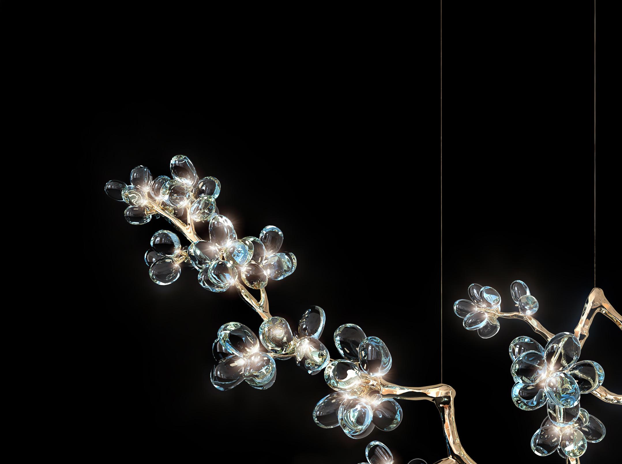 The Aomori Chandelier, Barlas’ latest innovation, set to make its debut in 2023. Adopting a sturdy, branch studied frame, decorated with a panoply of clear, handblown Murano glass globes. Available in custom sizes and finishes.