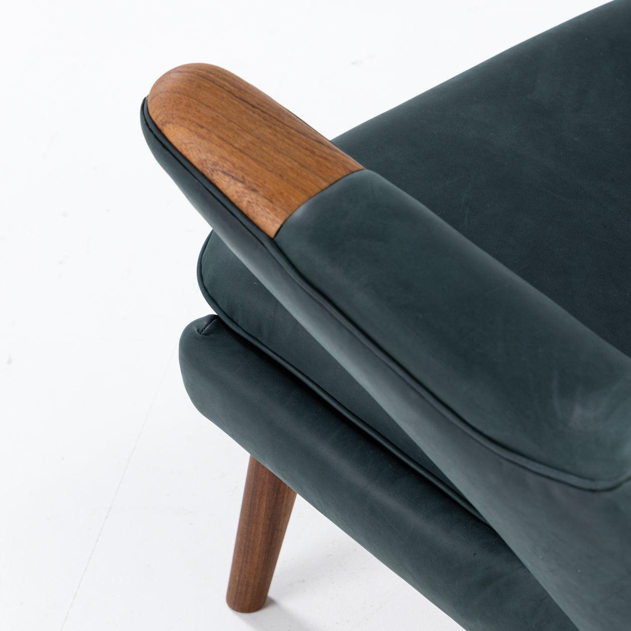 Danish AP 19 - Papa Bear Chair in green leather By Hans J. Wegner For Sale