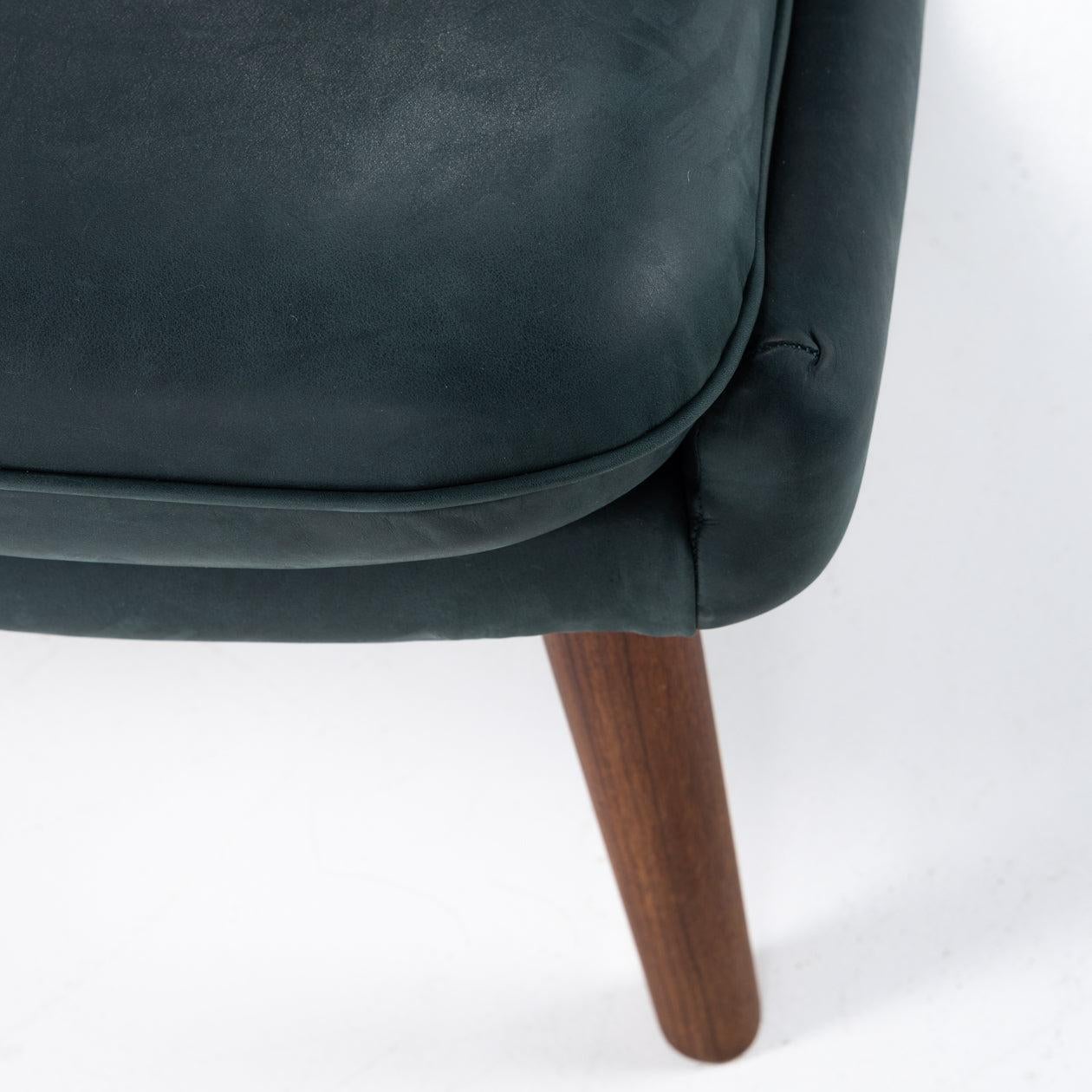 Patinated AP 19 - Papa Bear Chair in green leather By Hans J. Wegner For Sale