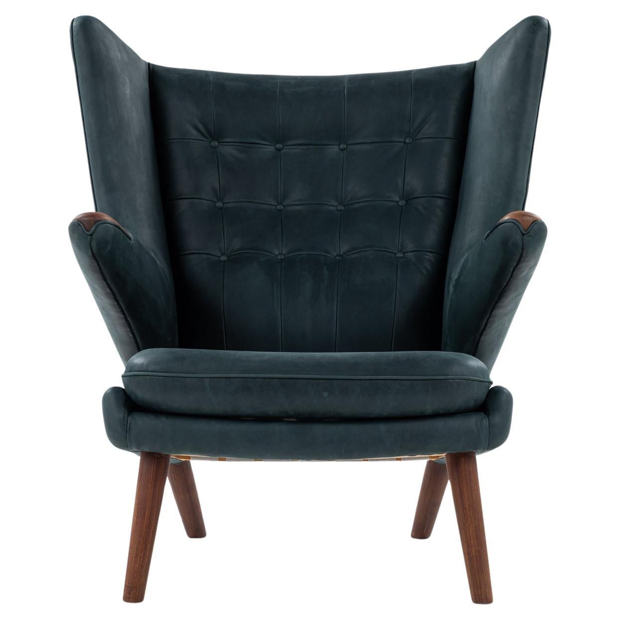 AP 19 - Papa Bear Chair in green leather By Hans J. Wegner For Sale